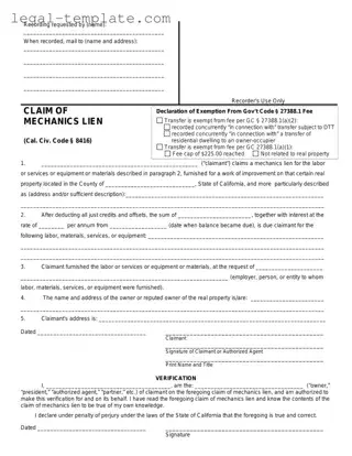 Free Mechanics Lien California Template in PDF