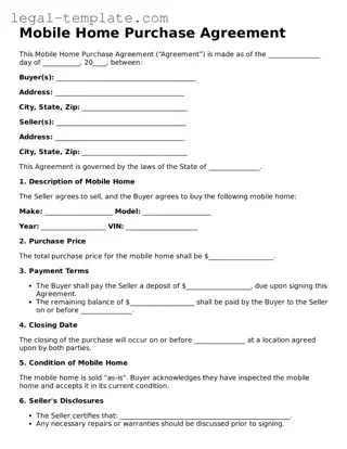 Printable Mobile Home Purchase Agreement Template