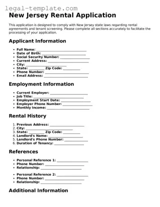 Rental Application Form for New Jersey State