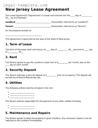Lease Agreement Form for New Jersey State