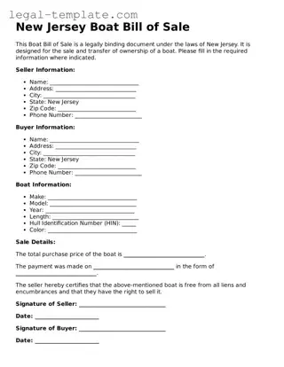 Boat Bill of Sale Form for New Jersey State