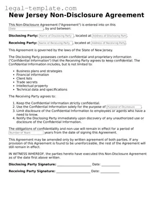 Non-disclosure Agreement Form for New Jersey State