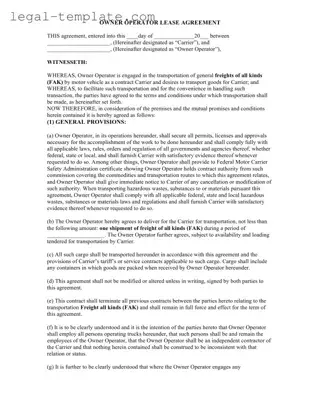 Free Owner Operator Lease Agreement Template in PDF