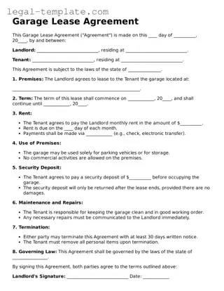 Printable Garage Lease Agreement Template