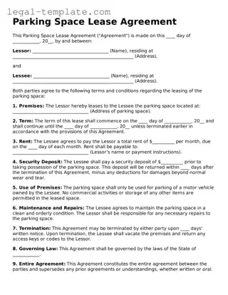 Printable Parking Space Lease Agreement Template