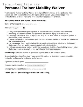 Printable Personal Trainer Liability Waiver Template