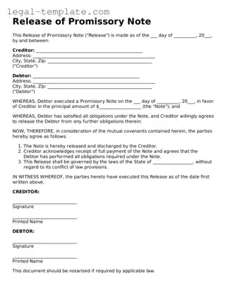 Printable Release of Promissory Note Template