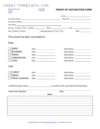 Free Proof Of Vaccination Dog Template in PDF