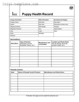 Free Puppy Health Record Template in PDF