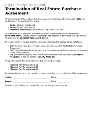 Printable Termination of Real Estate Purchase Agreement Template