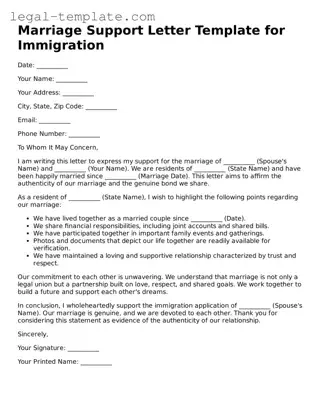 Printable Marriage Support Letter for Immigration Template