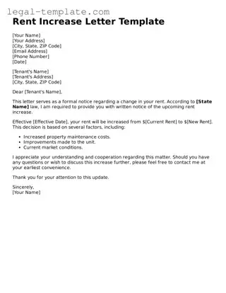 Printable Rent Increase Letter Template