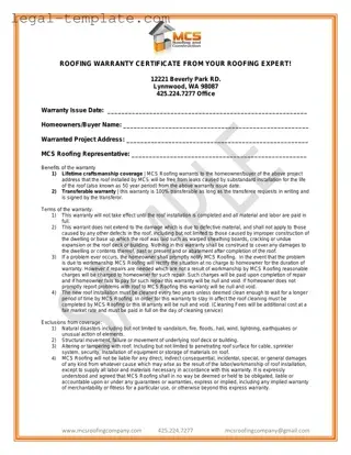 Free Roofing Warranty Certificate Template in PDF