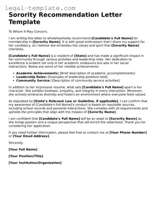 Printable Sorority Recommendation Letter Template