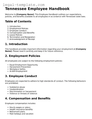 Employee Handbook Form for Tennessee State