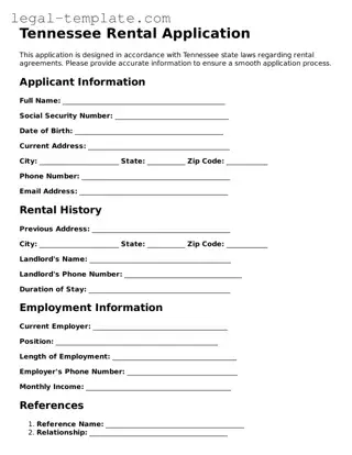 Rental Application Form for Tennessee State