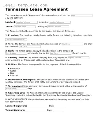 Lease Agreement Form for Tennessee State