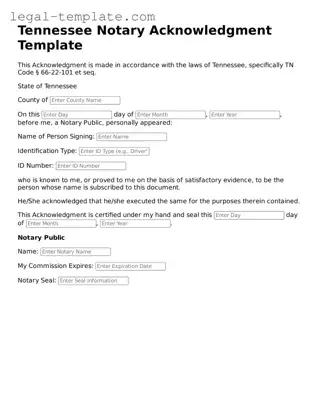 Notary Acknowledgement Form for Tennessee State