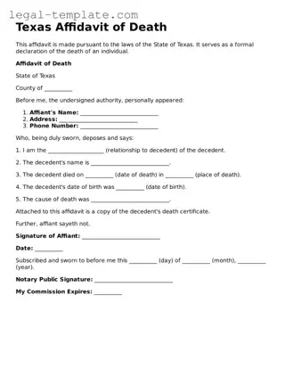 Affidavit of Death Form for Texas State