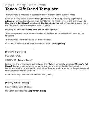 Gift Deed Form for Texas State