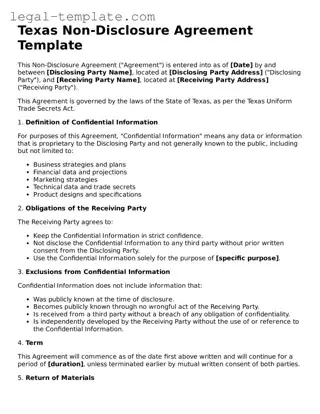 Non-disclosure Agreement Form for Texas State