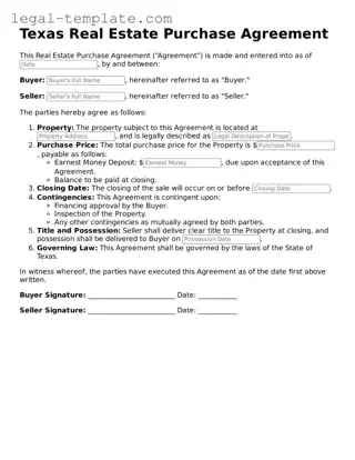 Real Estate Purchase Agreement Form for Texas State