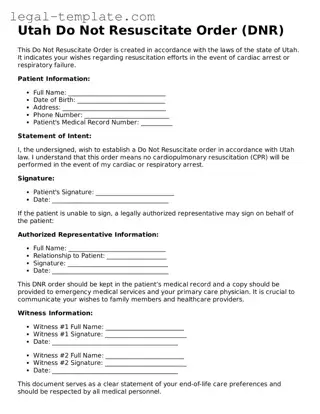 Do Not Resuscitate Order Form for Utah State