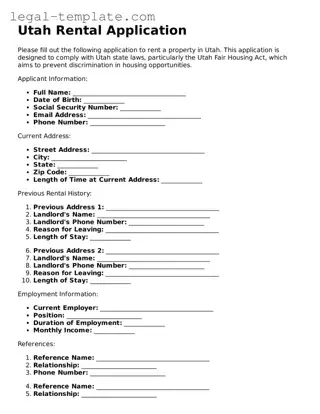 Rental Application Form for Utah State