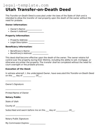 Transfer-on-Death Deed Form for Utah State