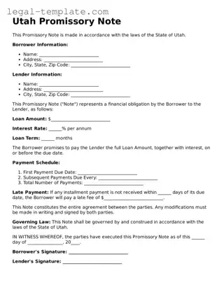 Promissory Note Form for Utah State