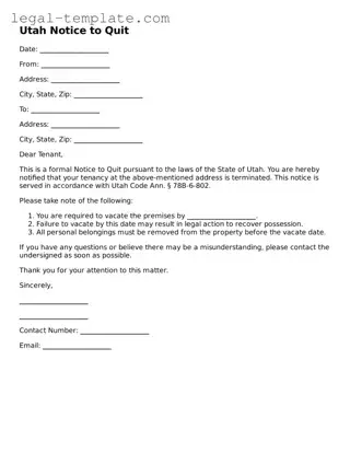 Notice to Quit Form for Utah State
