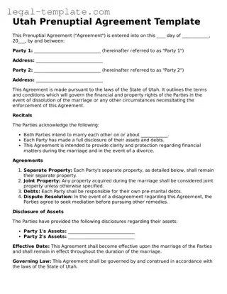 Prenuptial Agreement Form for Utah State
