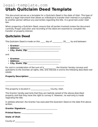 Quitclaim Deed Form for Utah State
