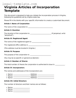 Articles of Incorporation Form for Virginia State