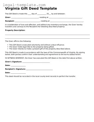 Gift Deed Form for Virginia State