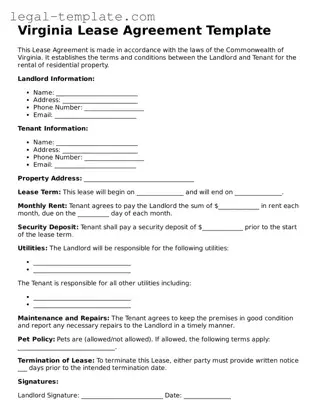 Lease Agreement Form for Virginia State