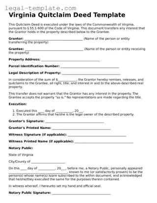 Quitclaim Deed Form for Virginia State