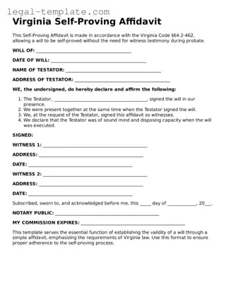 Self-Proving Affidavit Form for Virginia State