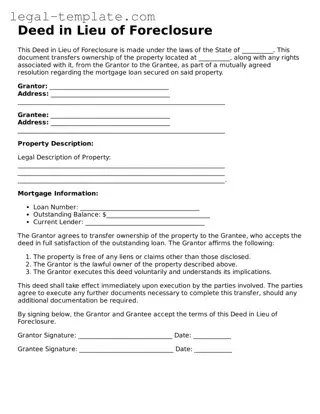 Printable Deed in Lieu of Foreclosure Template