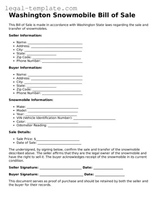 Snowmobile Bill of Sale Form for Washington State