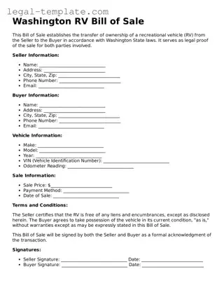 RV Bill of Sale Form for Washington State