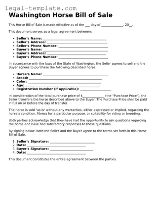 Horse Bill of Sale Form for Washington State