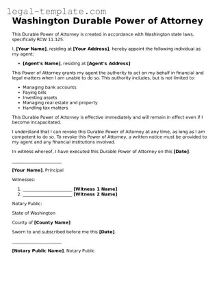 Durable Power of Attorney Form for Washington State