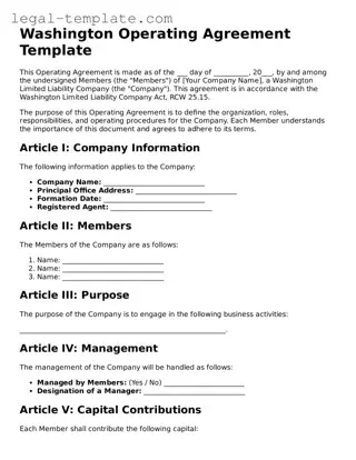 Operating Agreement Form for Washington State