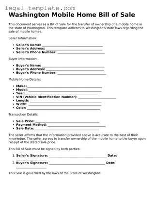 Mobile Home Bill of Sale Form for Washington State