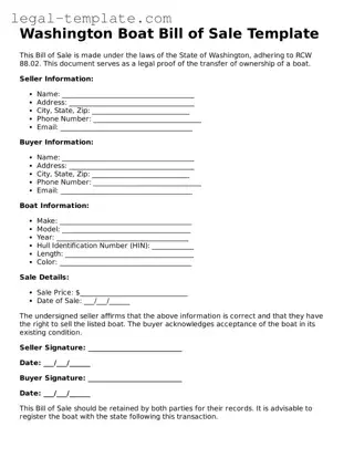 Boat Bill of Sale Form for Washington State