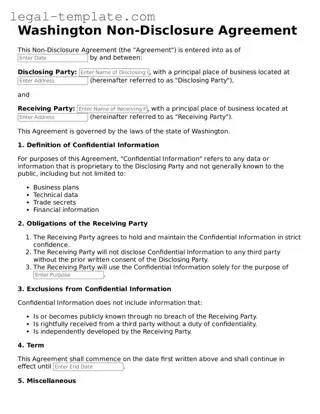 Non-disclosure Agreement Form for Washington State