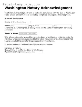 Notary Acknowledgement Form for Washington State