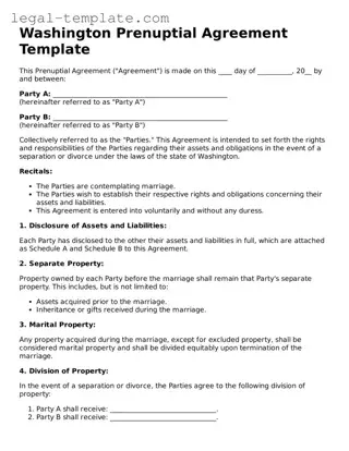 Prenuptial Agreement Form for Washington State