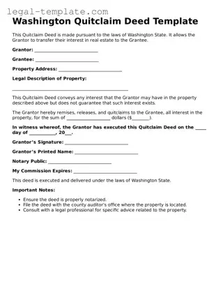 Quitclaim Deed Form for Washington State
